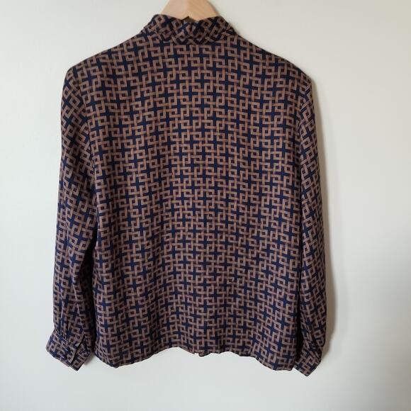 Vintage 80s Pendleton Navy & Gold Geometric Print Coordinating Blouse Skirt Set - Picture 6 of 11